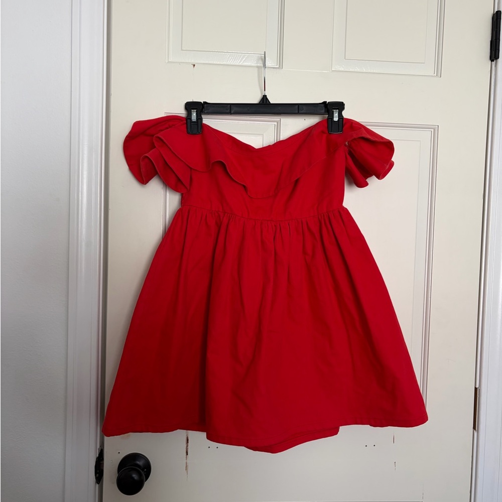 Apiece Apart Red Off-Shoulder Ruffle Dress